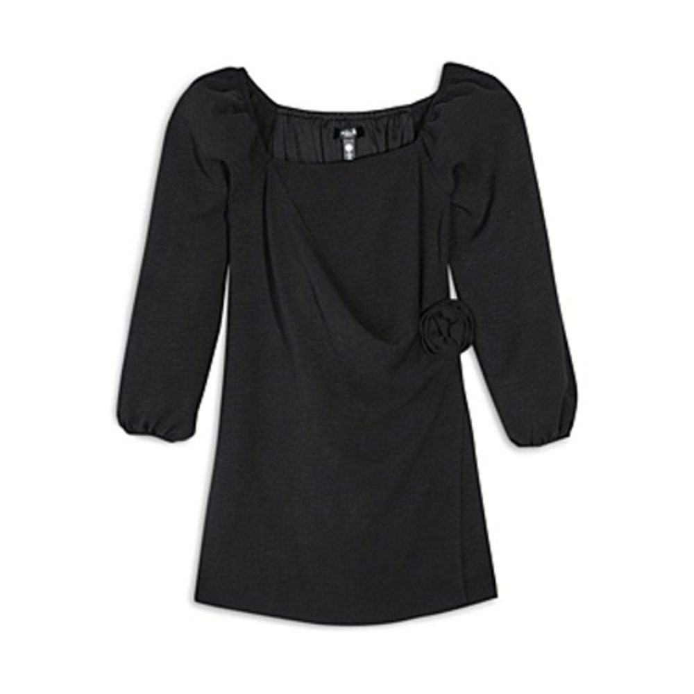 Aqua Girls' Rosette Faux Wrap Dress - Black - Size M (9-10)